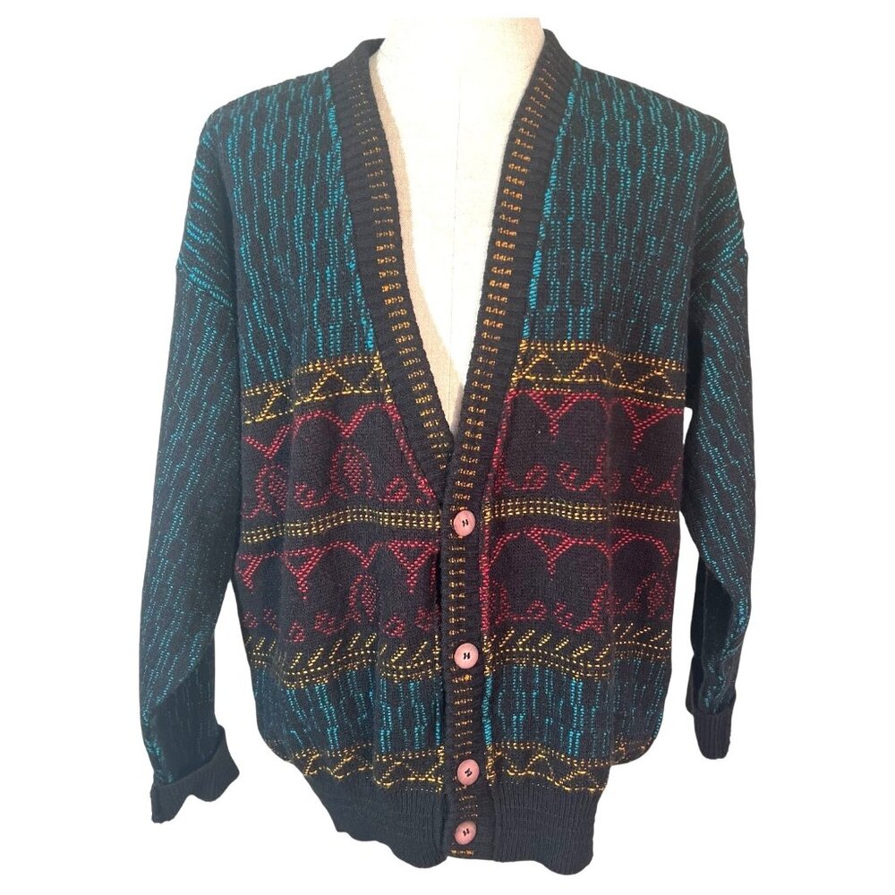 ViTG Colore Men’s Cardigan Sweater Size L Made Italy Wool Acrylic Knit Grandpa